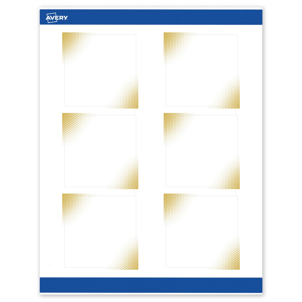 Avery Printable Labels With Sure Feed Technology, S00-EWQ, Square, 3in x 3in, Matte White With Preprinted Gold-Blush Pattern, Pack Of 60 MPN:S00-EWQ-PRWMP10