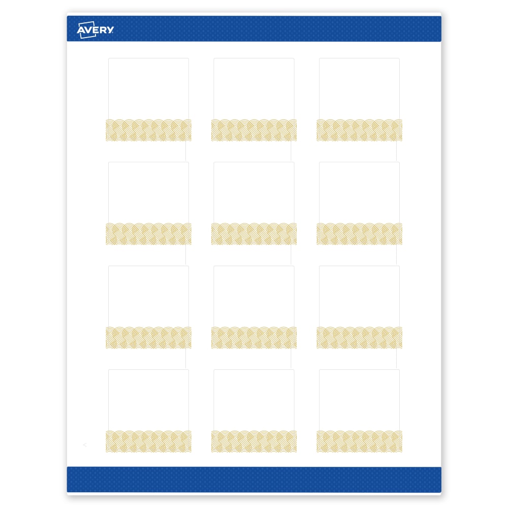 Avery Printable Labels With Sure Feed Technology, S00-EWR, Square, 2in x 2in, Matte White With Preprinted Gold Lace Trim Pattern, Pack Of 120 MPN:S00-EWR-PRWMP10