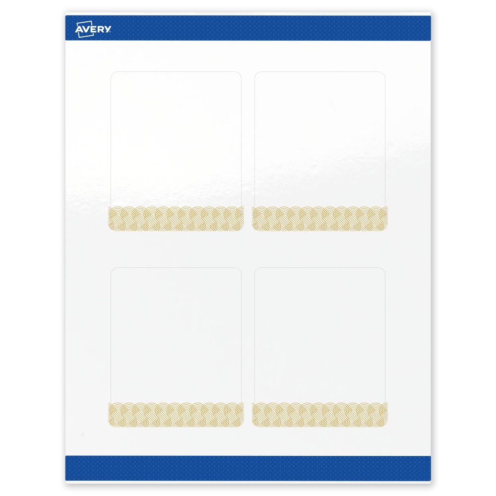 Avery Printable Labels With Sure Feed Technology, S00-EWT, Rectangle, 4in x 3-1/3in, Glossy White With Preprinted Gold Lace Trim Pattern, Pack Of 40 MPN:S00-EWT-PRWGP10
