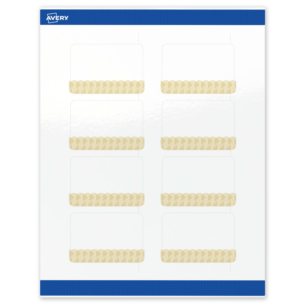 Avery Printable Labels With Sure Feed Technology, S00-EWV, Rectangle, 2in x 3in, Glossy White With Preprinted Gold Lace Trim Pattern, Pack Of 80 MPN:S00-EWV-PRWGP10