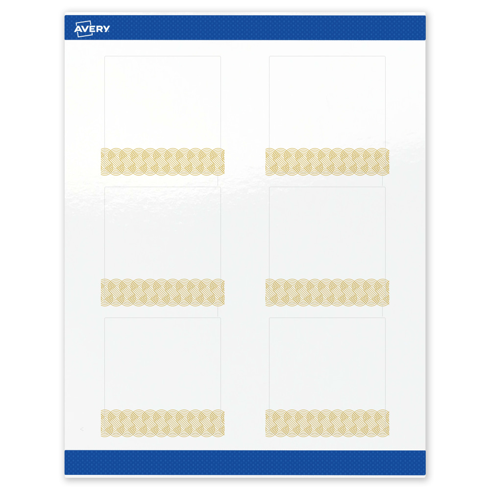 Avery Printable Labels With Sure Feed Technology, S00-EX5, Square, 3in x 3in, Glossy White With Preprinted Gold Lace Trim Pattern, Pack Of 60 MPN:S00-EX5-PRWGP10