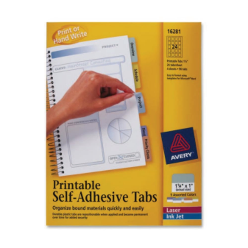 Avery Printable Self-Adhesive Tabs 16281, 1-1/4in x 1in, 96 Tabs (Min Order Qty 5) MPN:16281