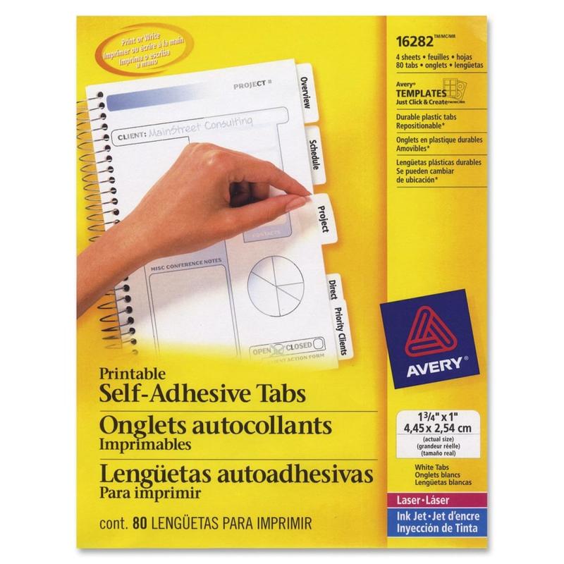 Avery Printable Self-Adhesive Tabs, White, Pack Of 80 MPN:16282