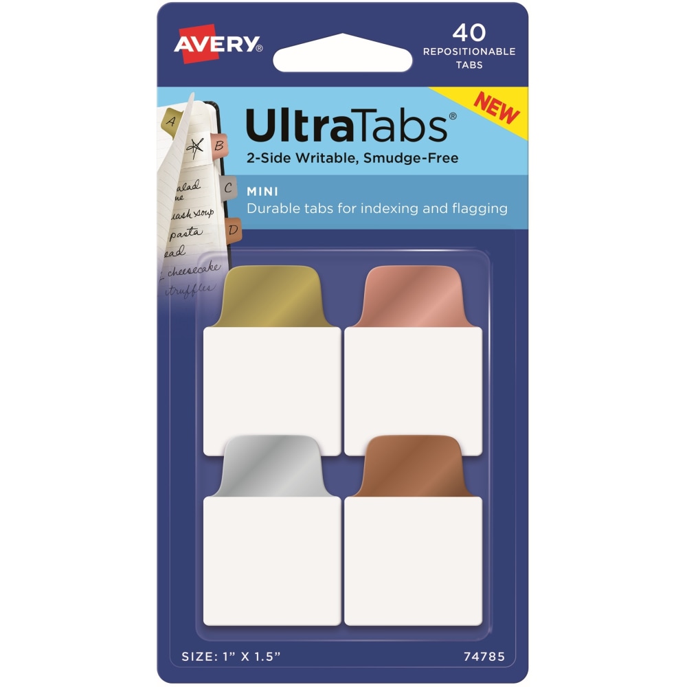 Avery Metallic Color Mini Ultra Tabs - Write-on Tab(s) - 1.50in Tab Height x 1in Tab Width - Gold, Silver, Rose Gold, Copper Tab(s) - 40 / Pack (Min Order Qty 11) MPN:74785