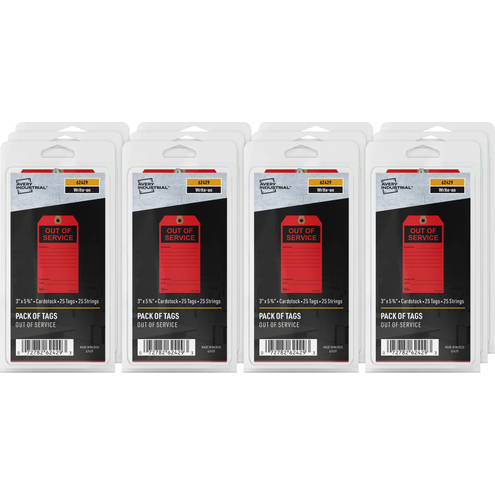 Avery Preprinted OUT OF SERVICE Red Service Tags - 5.75in Length x 3in Width - Card Stock - Red - 1 Pack MPN:62429