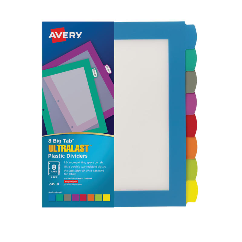Avery Big Tab Ultralast Plastic Dividers, 8-Tab, Multicolor MPN:24901