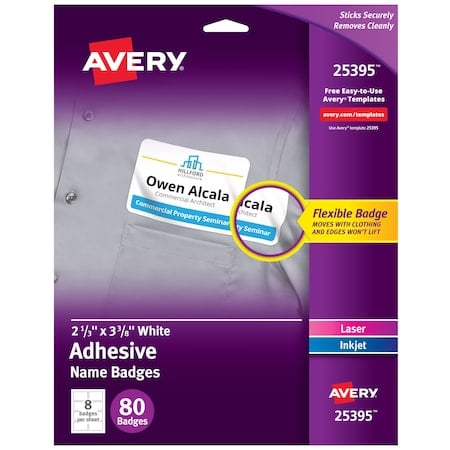 Flexible Name Tag Stickers, White, PK80 MPN:25395