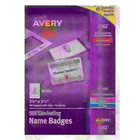 Self-Laminating Name Badges, 2-1/4, PK30 MPN:5362