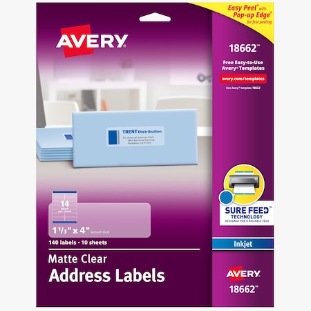 Matte Clear Address Labels, Sure, PK140 MPN:18662