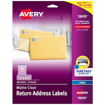 Matte Clear Return Address Labels, PK600 MPN:18695