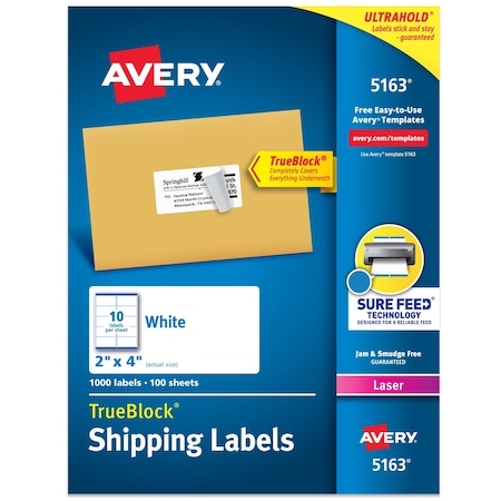 TrueBlock Shipping Labels, Sure, PK1000 MPN:5163