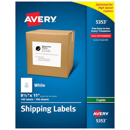 Shipping Labels for Copiers, 8-1/, PK100 MPN:5353