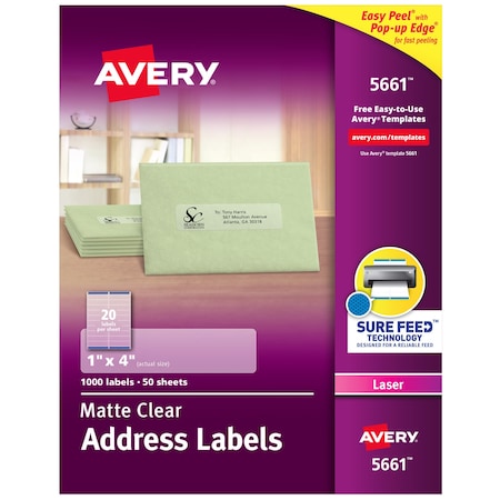 Matte Clear Address Labels, Sure, PK1000 MPN:5661