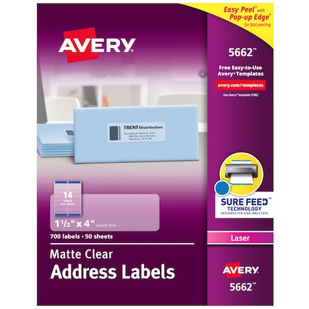 Matte Clear Address Labels, Sure, PK700 MPN:5662