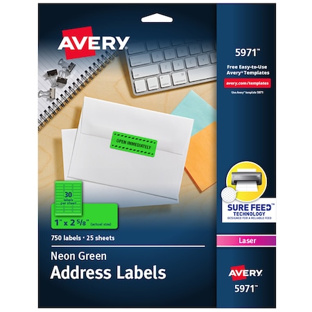 Neon Address Labels with Sure Fee, PK750 MPN:5971