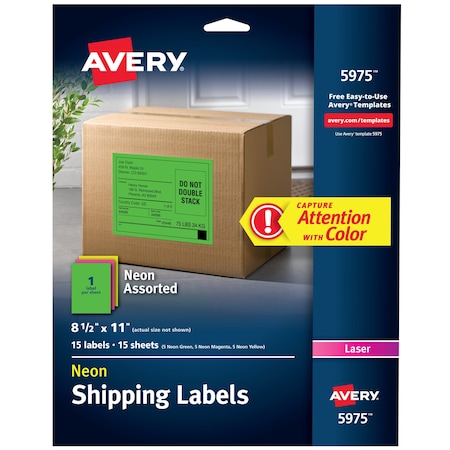 Neon Shipping Labels for Laser Pri, PK15 MPN:5975