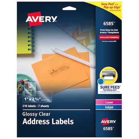 Glossy Clear Address Labels, Sure, PK210 MPN:6585