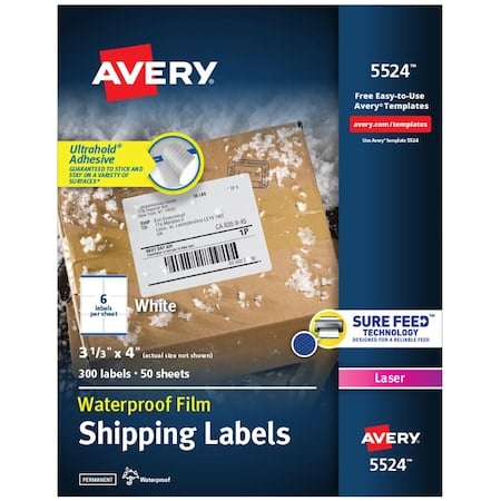 Laser Label, 4 in Label W, 3 1/3 in Label H, 6 Labels per Sheet White MPN:727825524