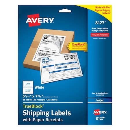Shipping Labels w/Paper Receipts a, PK25 MPN:8127