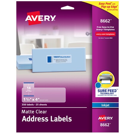Matte Clear Address Labels, Sure, PK350 MPN:8662
