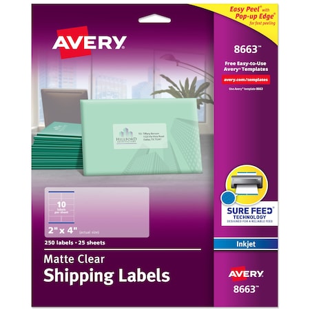 Matte Clear Shipping Labels, Sure, PK250 MPN:8663