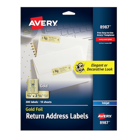 Foil Mailing Labels, Gold, 3/4
