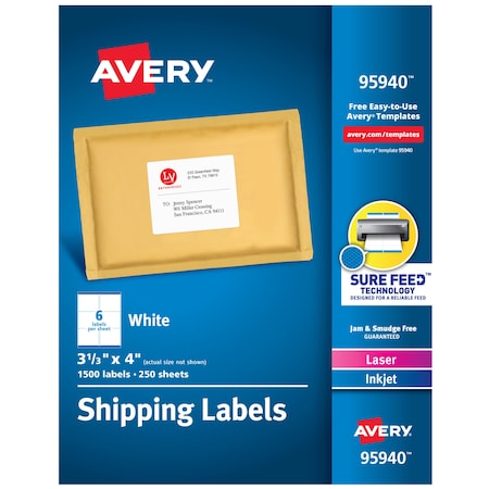 Shipping Labels, Sure Feed Techn, PK1500 MPN:95940