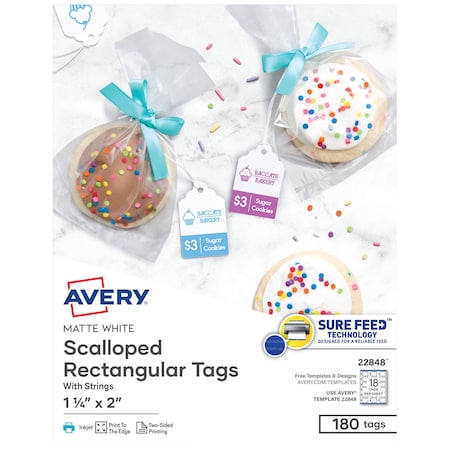 Printable Tags with Strings, Paper, Card Stock, 1-1/4 in W, White, Rectangle, 180 PK MPN:22848