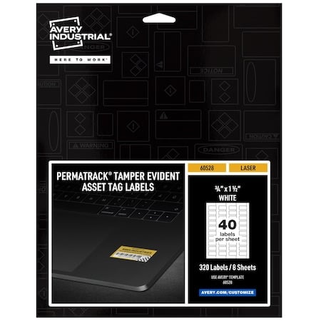 Tamper-Evident Asset Tag Labels, 3, PK320 MPN:60528