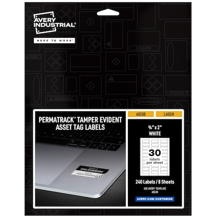 Tamper-Evident Asset Tag Labels, L, PK240 MPN:60530