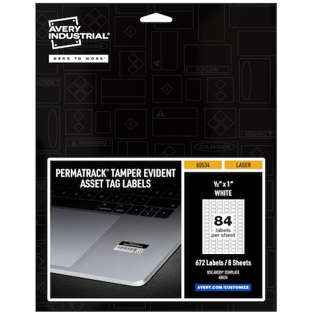 Tamper-Evident Asset Tag Labels, L, PK672 MPN:60534