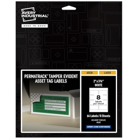 Tamper-Evident Asset Tag Labels, La, PK64 MPN:60538