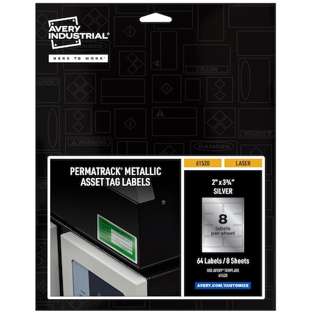 Durable Metallic Asset Tag Labels, PK64, Film, 9.44 in W, 2