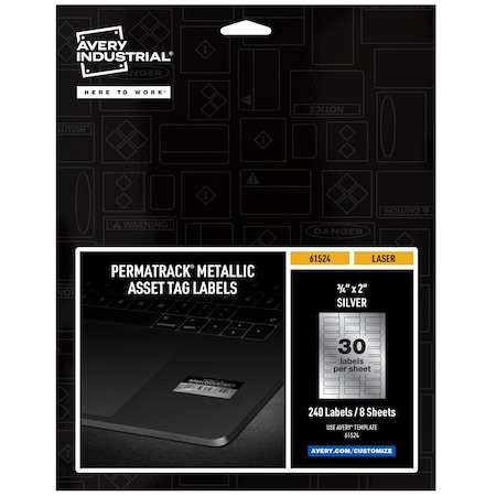 Durable Metallic Asset Tag Labels, PK240, Film, 9.44 in W, 3/4