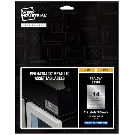 Durable Metallic Asset Tag Labels, PK112, Film, 9.44 in W, 1-1/4