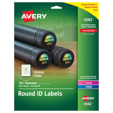Glossy Clear Round Labels, Sure F, PK500 MPN:6582