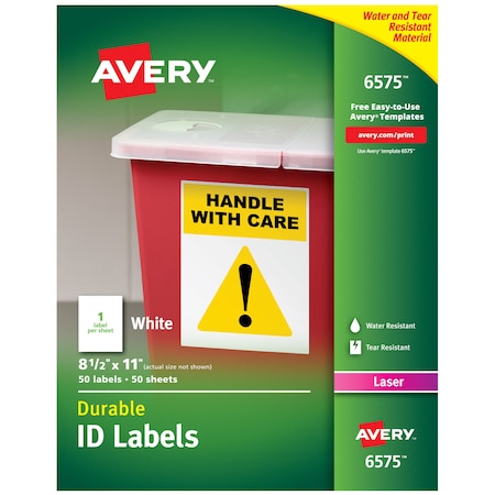 Avery White Permanent Durable ID Labels for Laser Printers 6575, 8-1/2