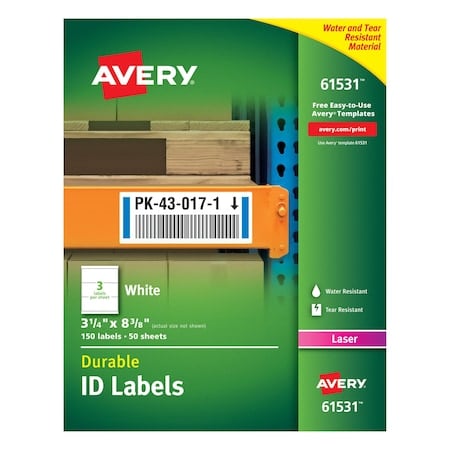 Avery Durable ID Labels with TrueBlock Technology, 61531, Laser, 3-1/4