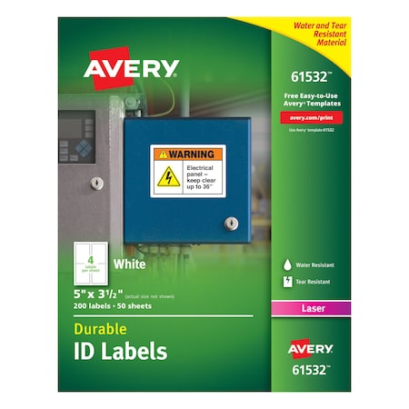 Avery Durable ID Labels with TrueBlock Technology, 61532, Laser, 5
