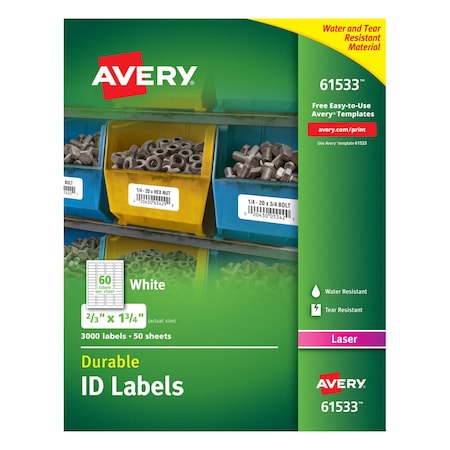 Avery Durable ID Labels with TrueBlock Technology, 61533, Laser, 2/3