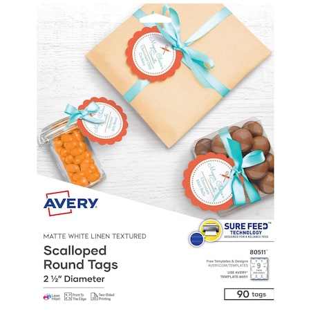 Scallop Round Tags, Textured, 2-1/, PK90 MPN:80511