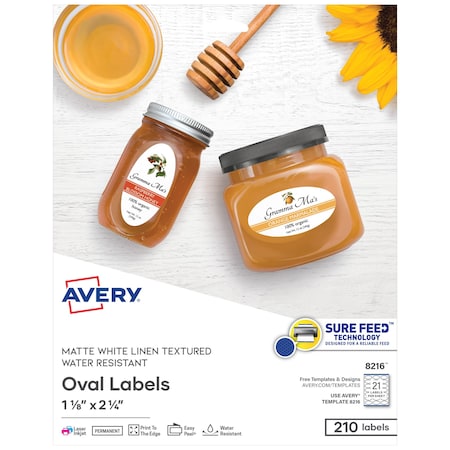 Printable Blank Oval Labels, 1-1/, PK210 MPN:8216