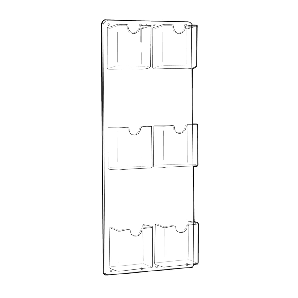 Azar Displays 6-Pocket Vertical Trifold Wall-Mount Brochure Holders, 24inH x 9-1/4inW x 1-3/4inD, Clear, Pack Of 2 Holders MPN:252067