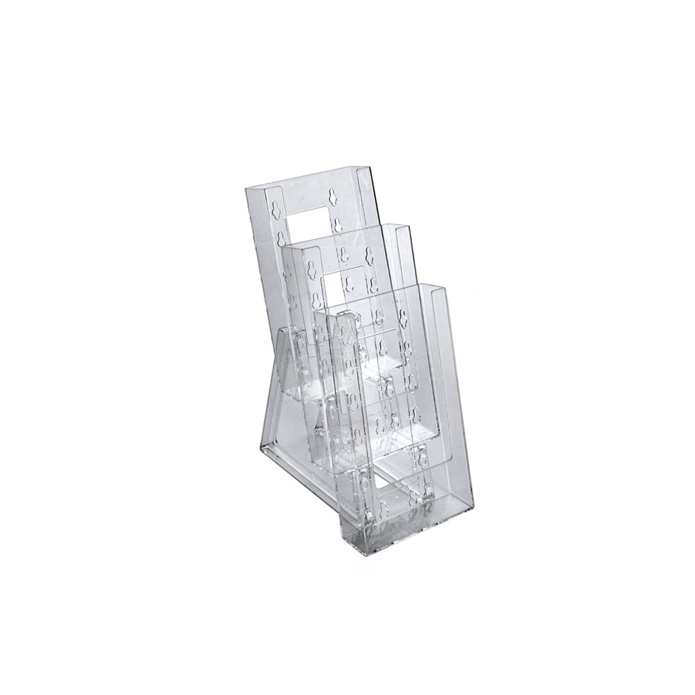 Azar Displays Tiered Modular 3-Pocket Crystal Styrene Brochure Holders, 11 3/4inH x 4 1/2inW x 7inD, Clear, Pack Of 2 MPN:252303
