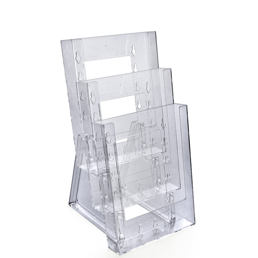 Azar Displays Tiered Modular 3-Pocket Crystal Styrene Brochure Holders, 11 3/4inH x 6 1/4inW x 7inD, Clear, Pack Of 2 MPN:252305