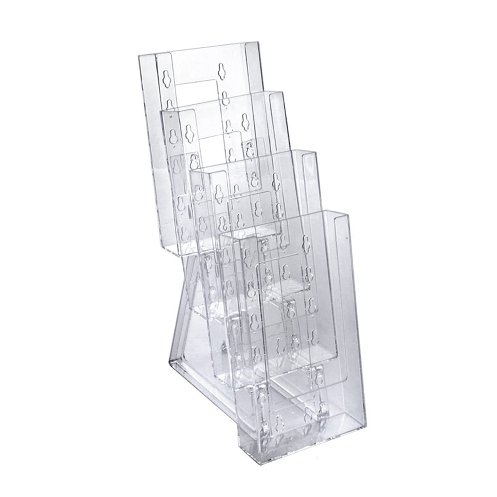 Azar Displays 4-Pocket Crystal Styrene Tiered Modular Brochure Holders, 13 1/4inH x 4 1/2inW x 7 1/2inD, Clear, Pack Of 2 MPN:252306