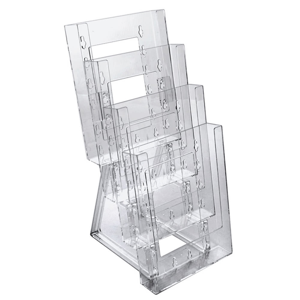 Azar Displays 4-Pocket Crystal Styrene Tiered Modular Brochure Holders, 13 1/4inH x 6 1/4inW x 7 1/2inD, Clear, Pack Of 2 MPN:252307