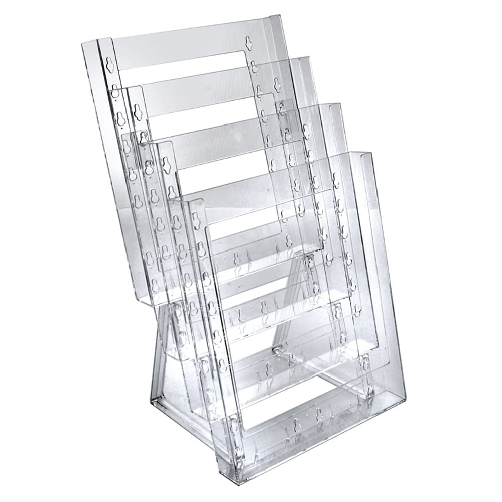 Azar Displays 4-Pocket Crystal Styrene Tiered Modular Brochure Holders, 16 1/2inH x 9inW x 7 1/2inD, Clear, Pack Of 2 MPN:252311