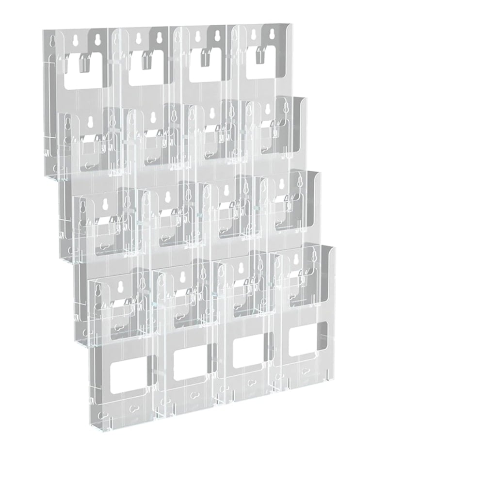 Azar Displays Wall-Mount Brochure Holder, Trifold, 16 Pockets, 18inW x 21-1/4inH, Clear MPN:252324