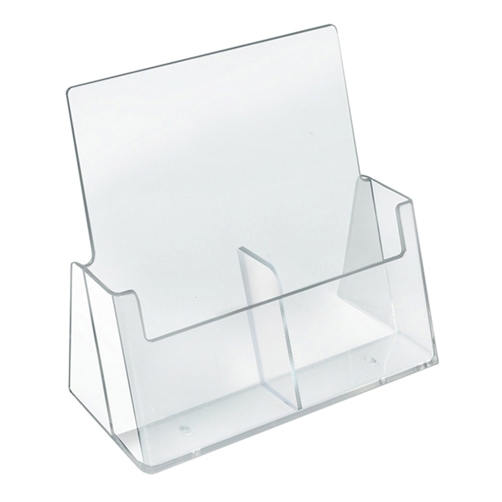 Azar Displays 2-Pocket Side-By-Side Plastic Trifold Brochure Holders, 9-3/16inH x 9-3/16inW x 3-1/4inD, Clear, Pack Of 2 Holders MPN:252386